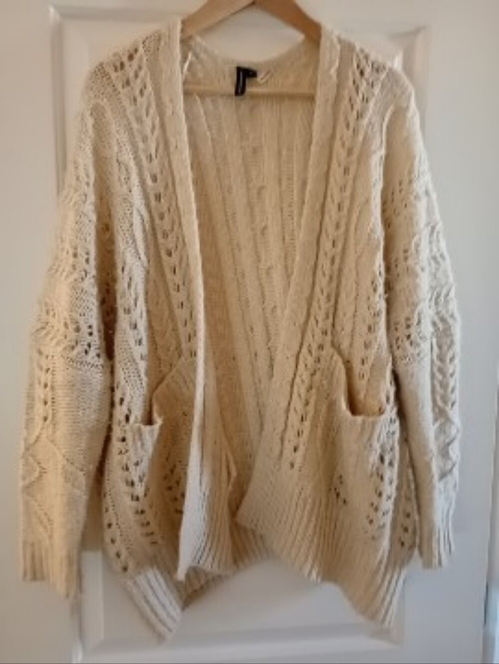 moon & madison | Cream  Open-Front Chunky Cable Knit Cardigan (Pockets!) | M